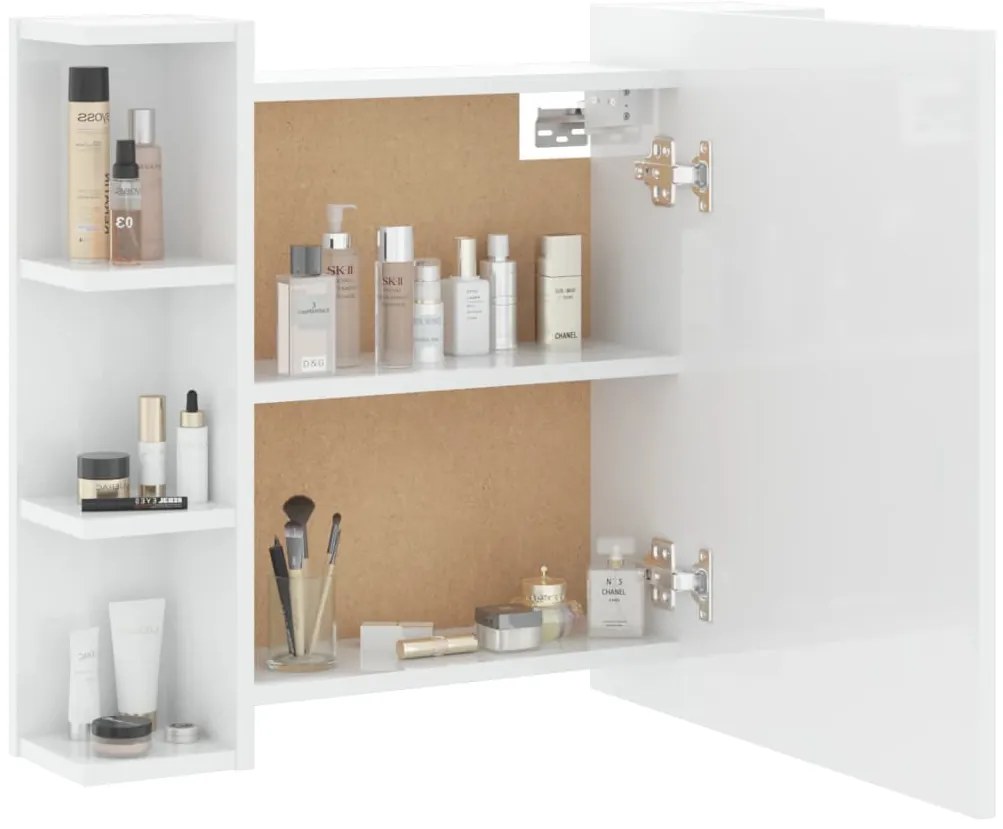 Armário espelhado com LED 70x16,5x60 cm branco brilhante