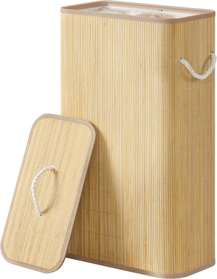 Cesto da roupa suja com tampa, 60 L, cesto de bambu 40 x 22 x 70 cm cor natural