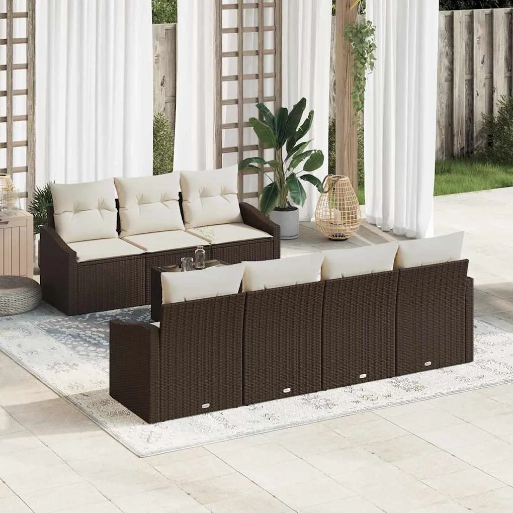 Conjunto de Jantar de Jardim com 8 Peças e Almofadas Marrons em Rattan