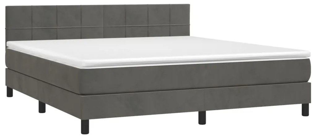 Cama box spring c/ colchão/LED 160x200cm veludo cinzento-escuro