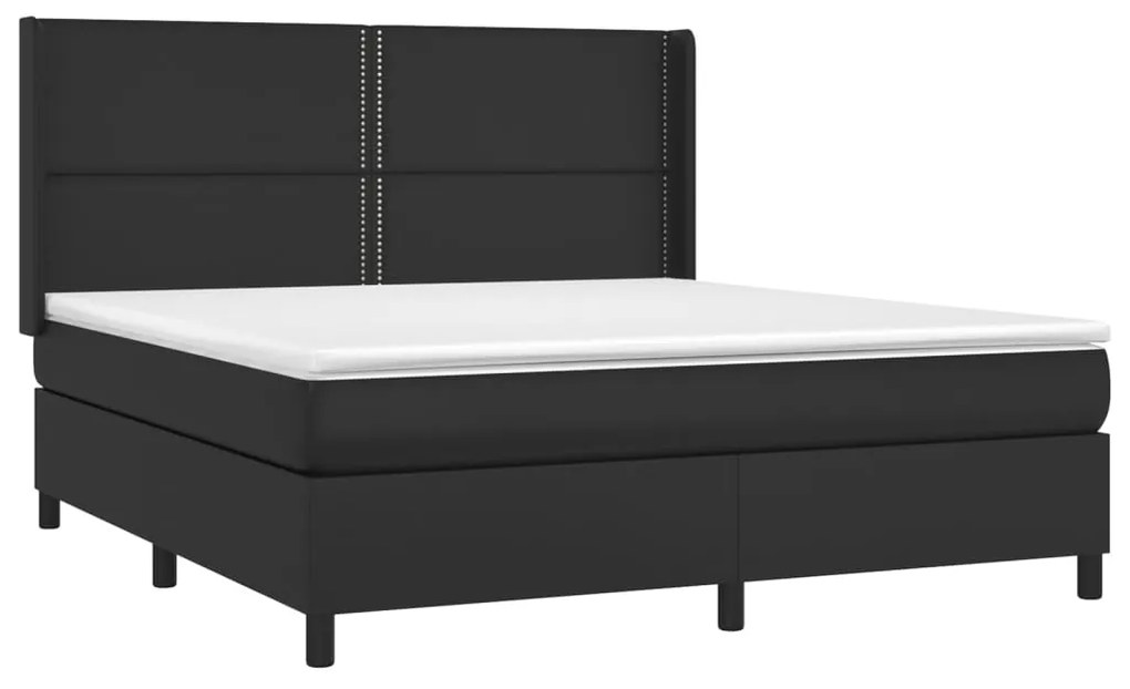 Cama box spring c/ colchão/LED 160x200cm couro artificial preto