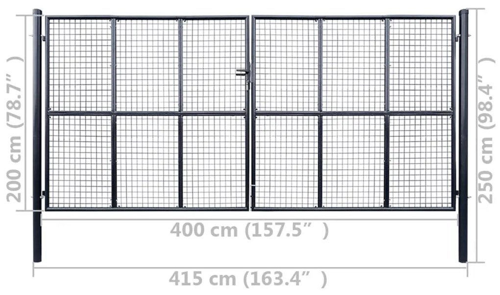 Portão de jardim em rede aço galvanizado 400x200 cm cinzento