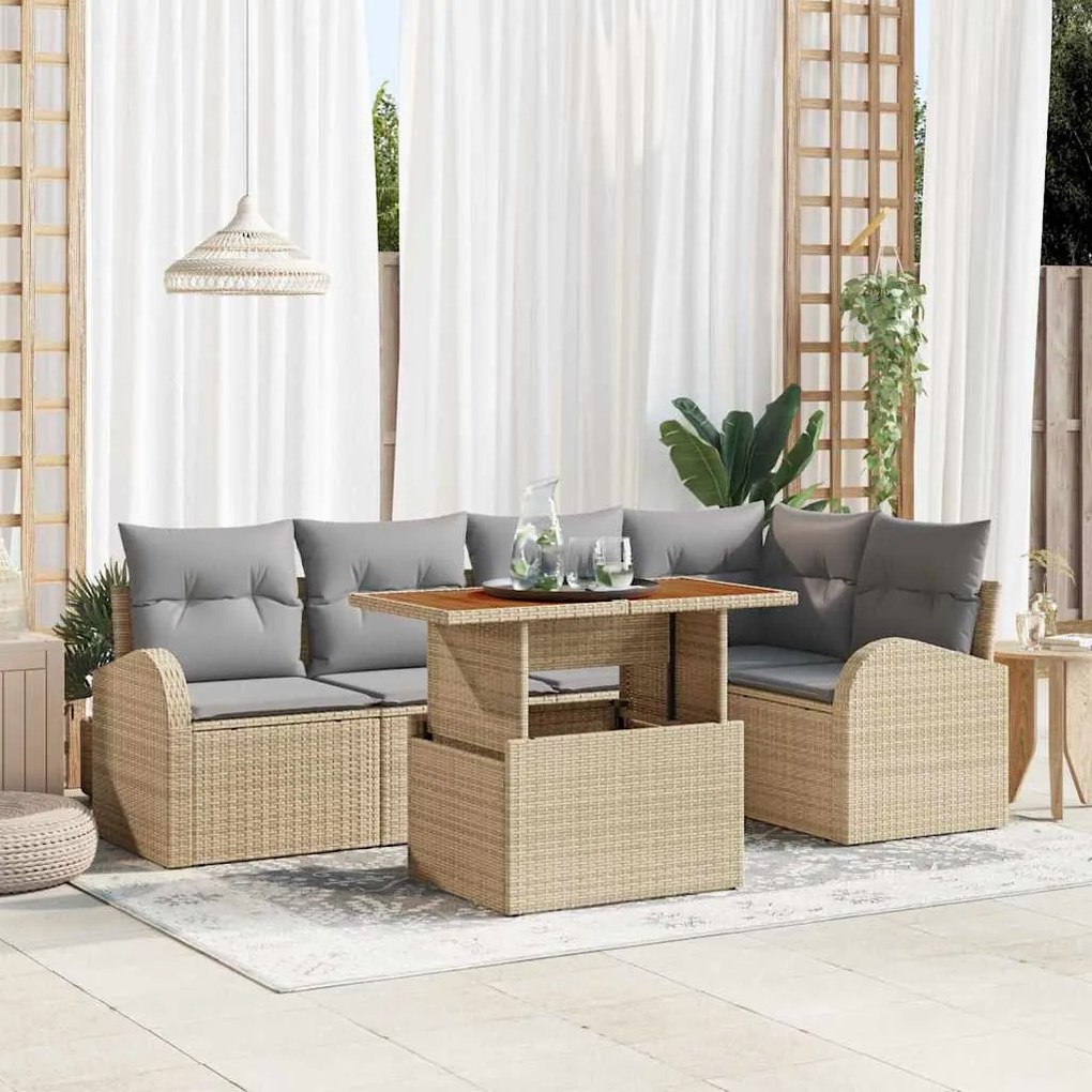 Conjunto de Jantar de Jardim com 6 Peças e Almofadas em Rattan Sintéti