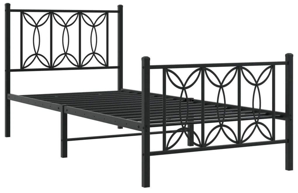 Estrutura de cama com cabeceira e pés 75x190 cm metal preto