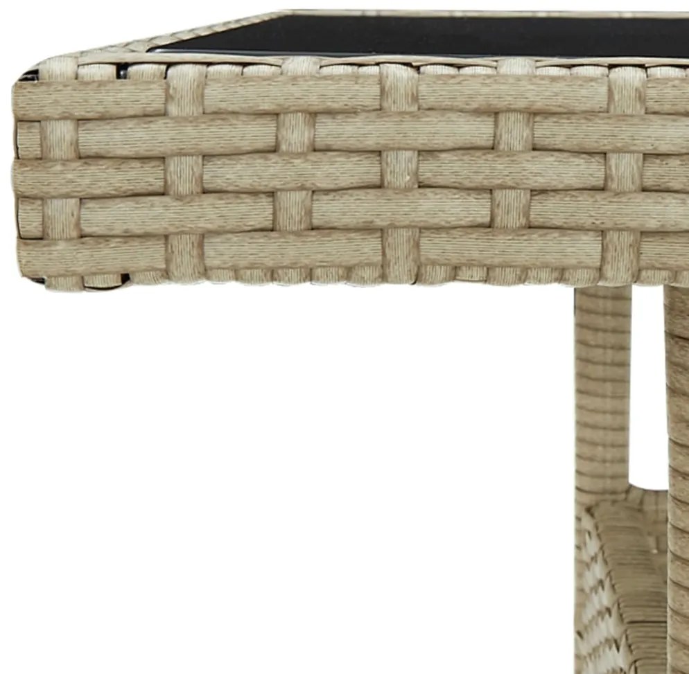 Mesa de jantar para exterior vime PE e vidro bege