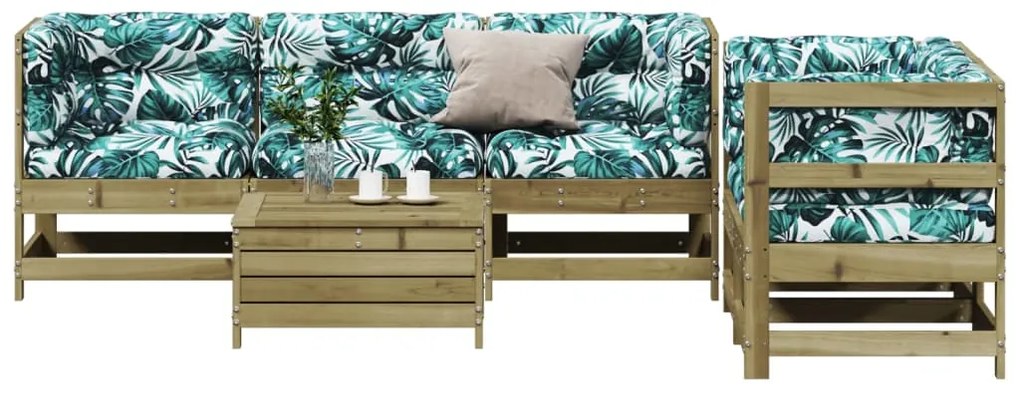 6 pcs conjunto lounge de jardim c/ almofadões pinho impregnado