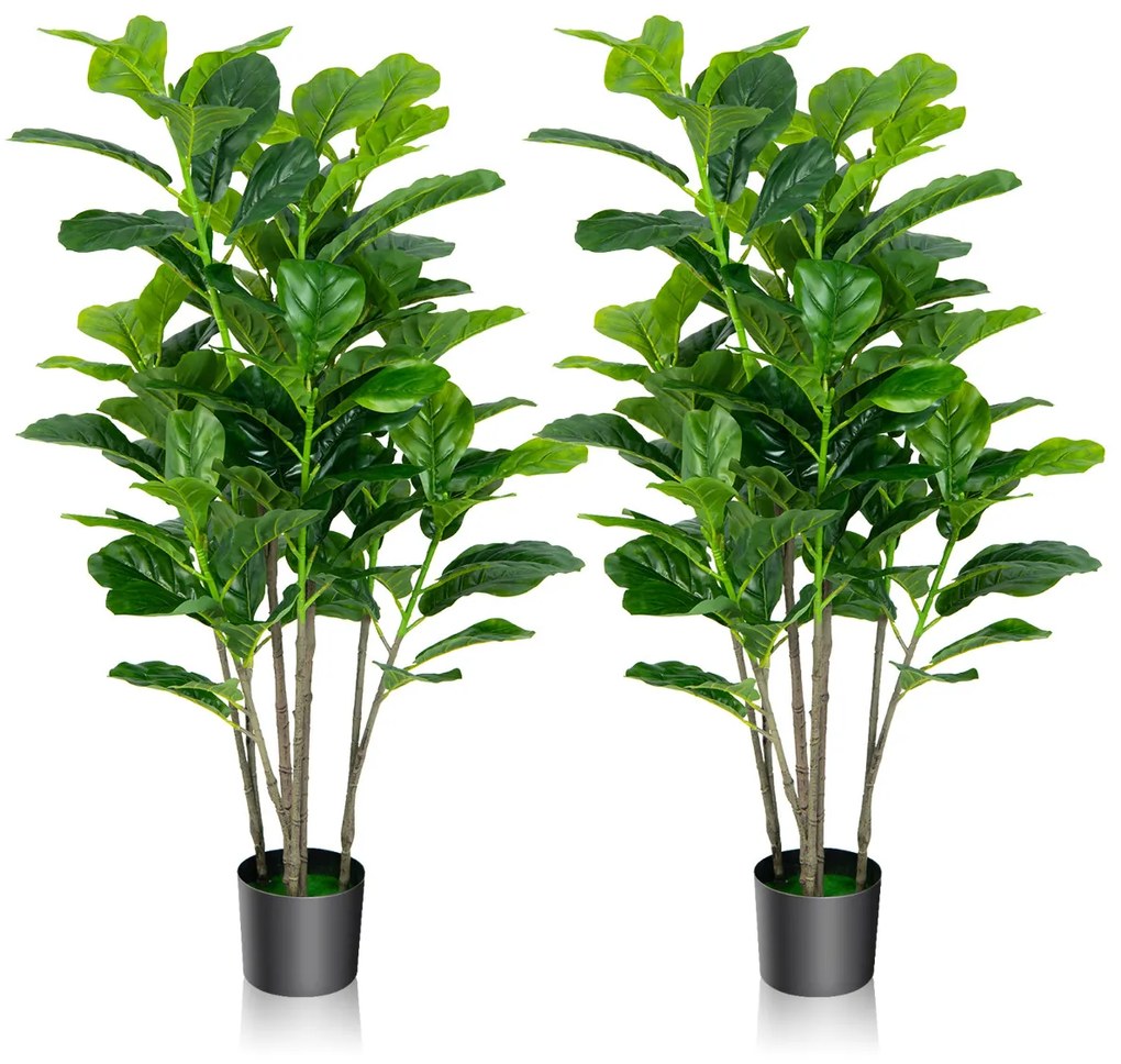 2 Figueiras Artificiais de 140 cm com Folhas de Abano Realísticas Decorativas para Interior Interior e Exterior Casa Escritorio