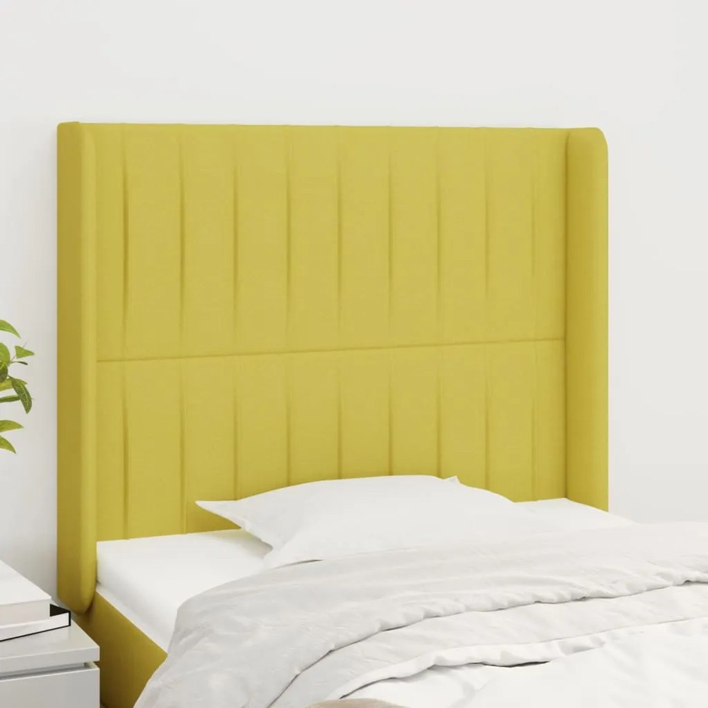 vidaXL Cabeceira de cama c/ abas tecido 83x16x118/128 cm verde