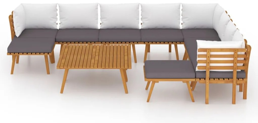 12 pcs conjunto lounge de jardim c/ almofadões acácia maciça
