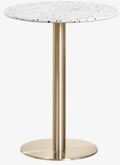 Mesa De Bar Redonda Ø60 Cm Em Terraço Xiren Terrazzo Marfim E Preto - Dourado Escovado - Sklum