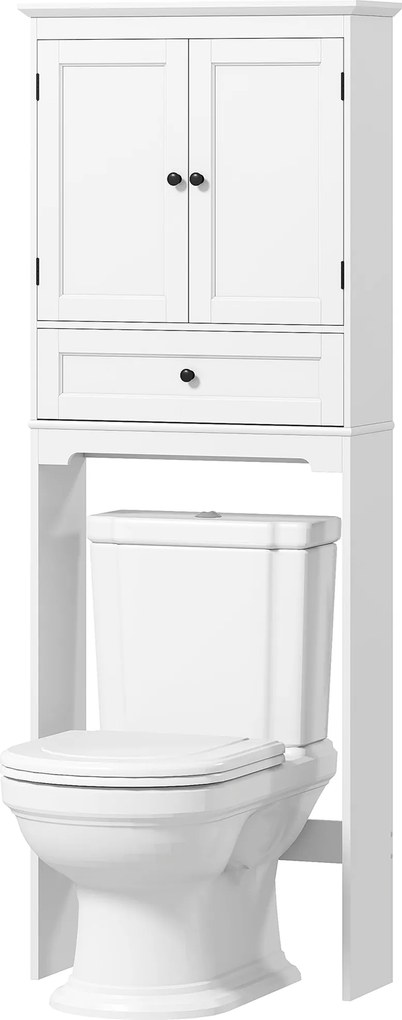 Móvel de casa de banho 62 x 23 x 168 cm com arrumação para cima da sanita, móvel de casa de banho com 2 portas, gaveta e prateleira ajustável, branco
