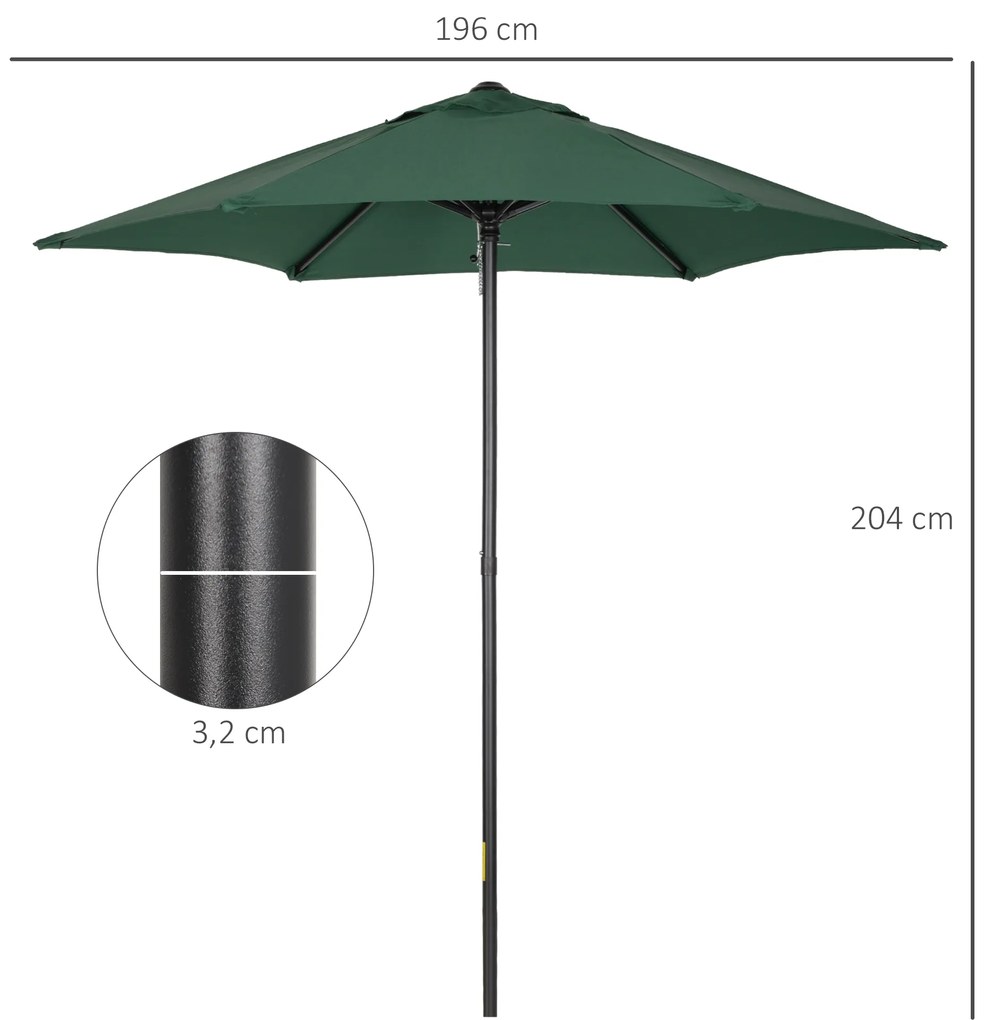 Chapéu de Sol de Jardim Ø2x2 m Chapéu de Sol com Mastro de Alumínio Manivela Teto com Ventilação Verde