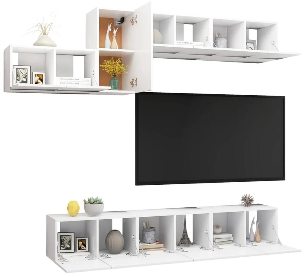 7 pcs conjunto de móveis de TV contraplacado branco