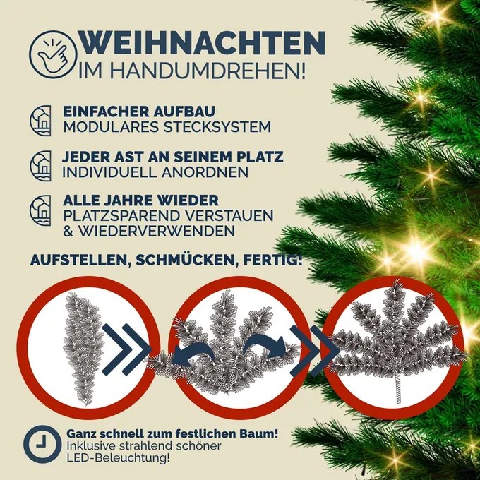 Árvore de Natal artificial com luzes LED 180 cm Verde