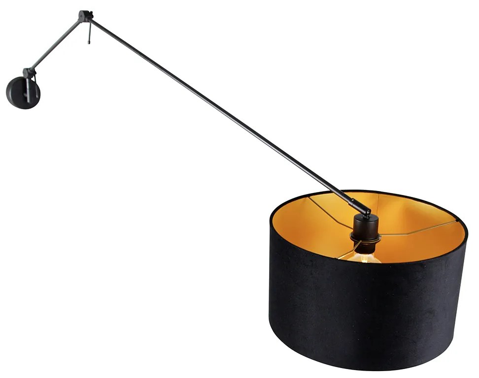 Candeeiro de parede preto com abajur de veludo preto 35 cm ajustável - Blitz