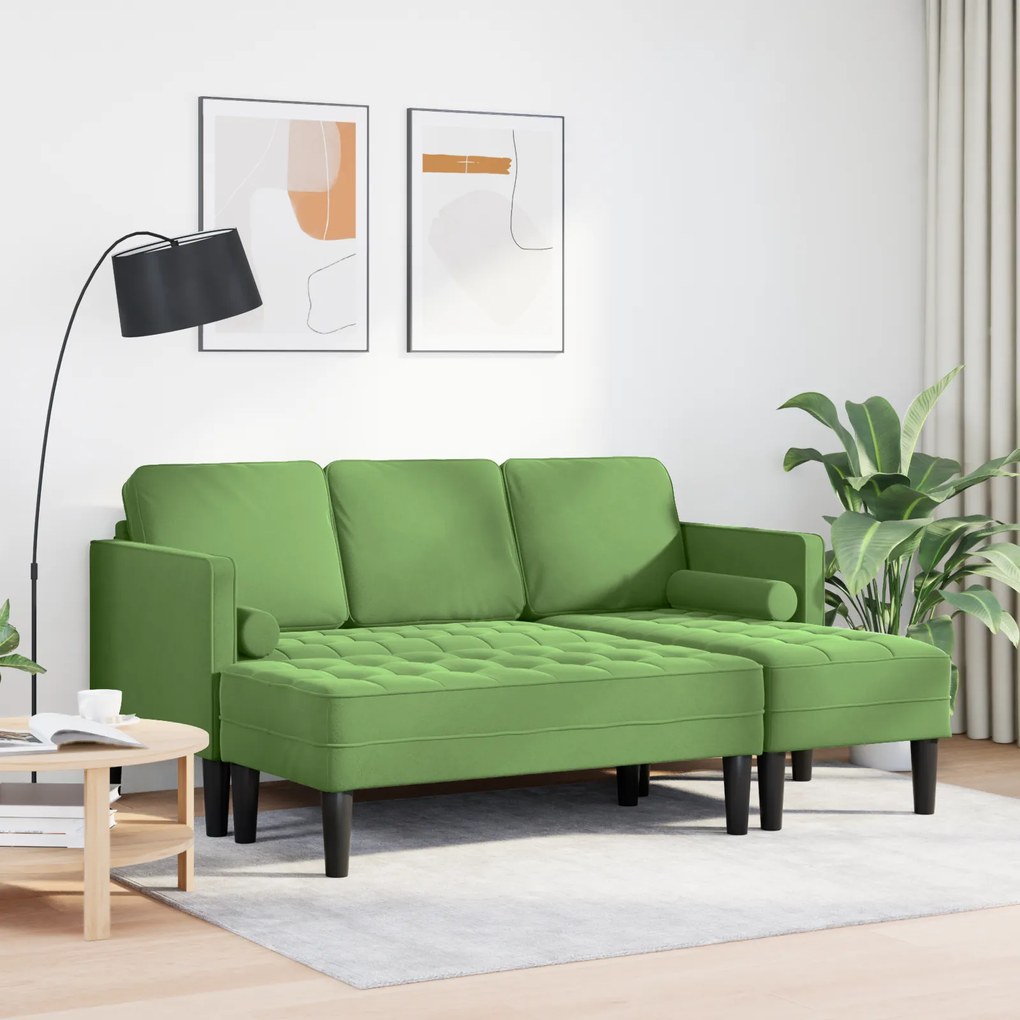 Sofá de Jardim vidaXL com Banco e Almofadas em Veludo Verde Claro em L