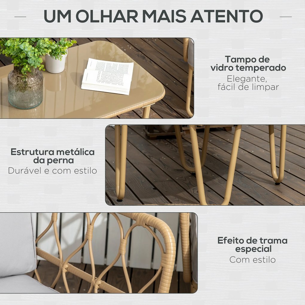 Conjunto de Jardim de 4 Peças em Vime Sintético com 2 Poltronas 1 Sofá
