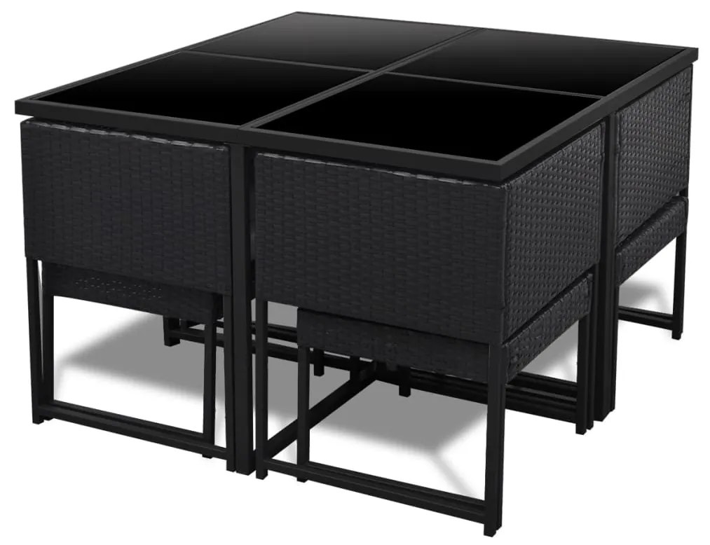 9 pcs conjunto jantar exterior com almofadões vime PE preto