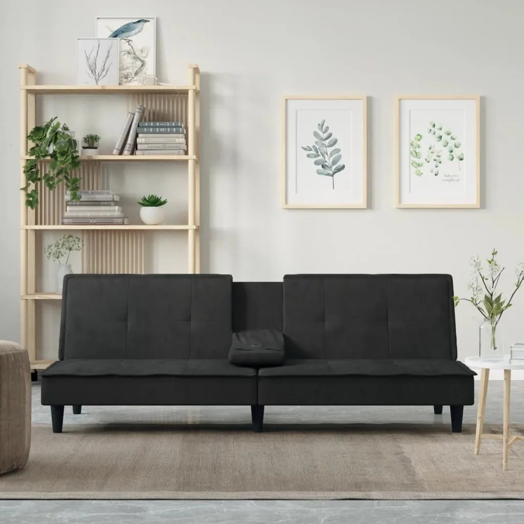 351924 vidaXL Sofá-cama com suporte para copos veludo preto