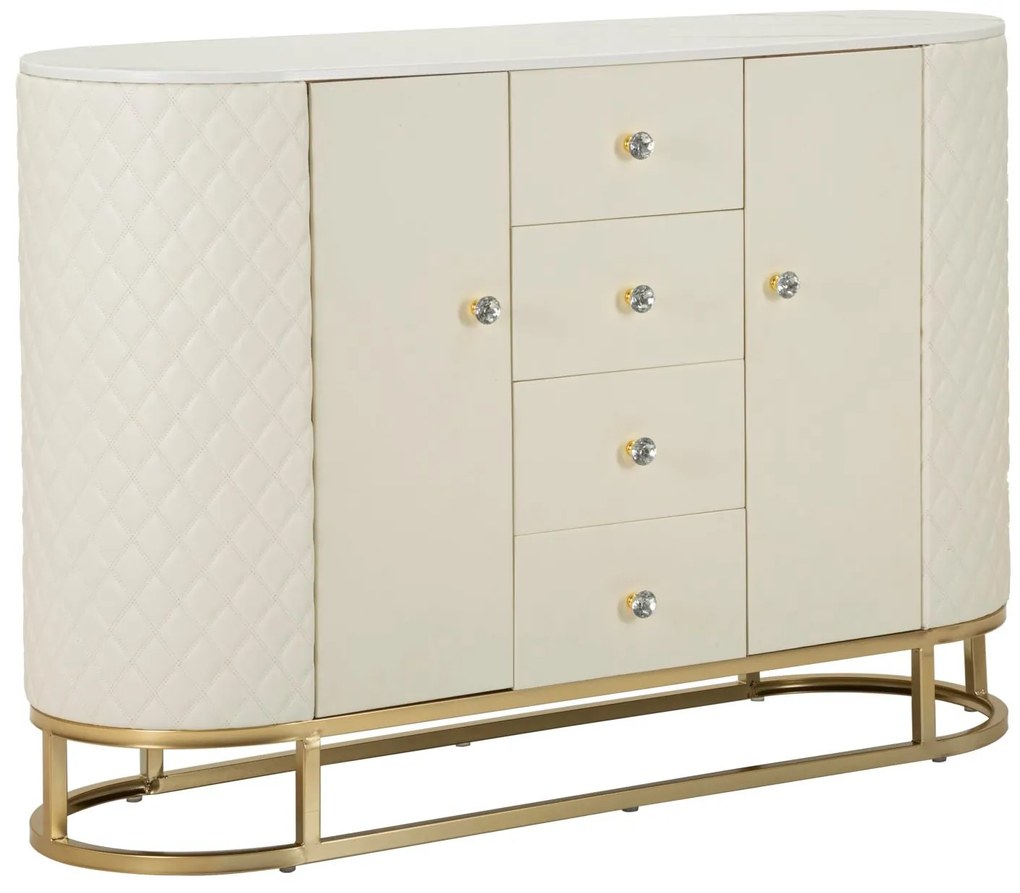 Aparador Sharon - Madeira e MDF Branco com Detalhes Dourados - 120 cm