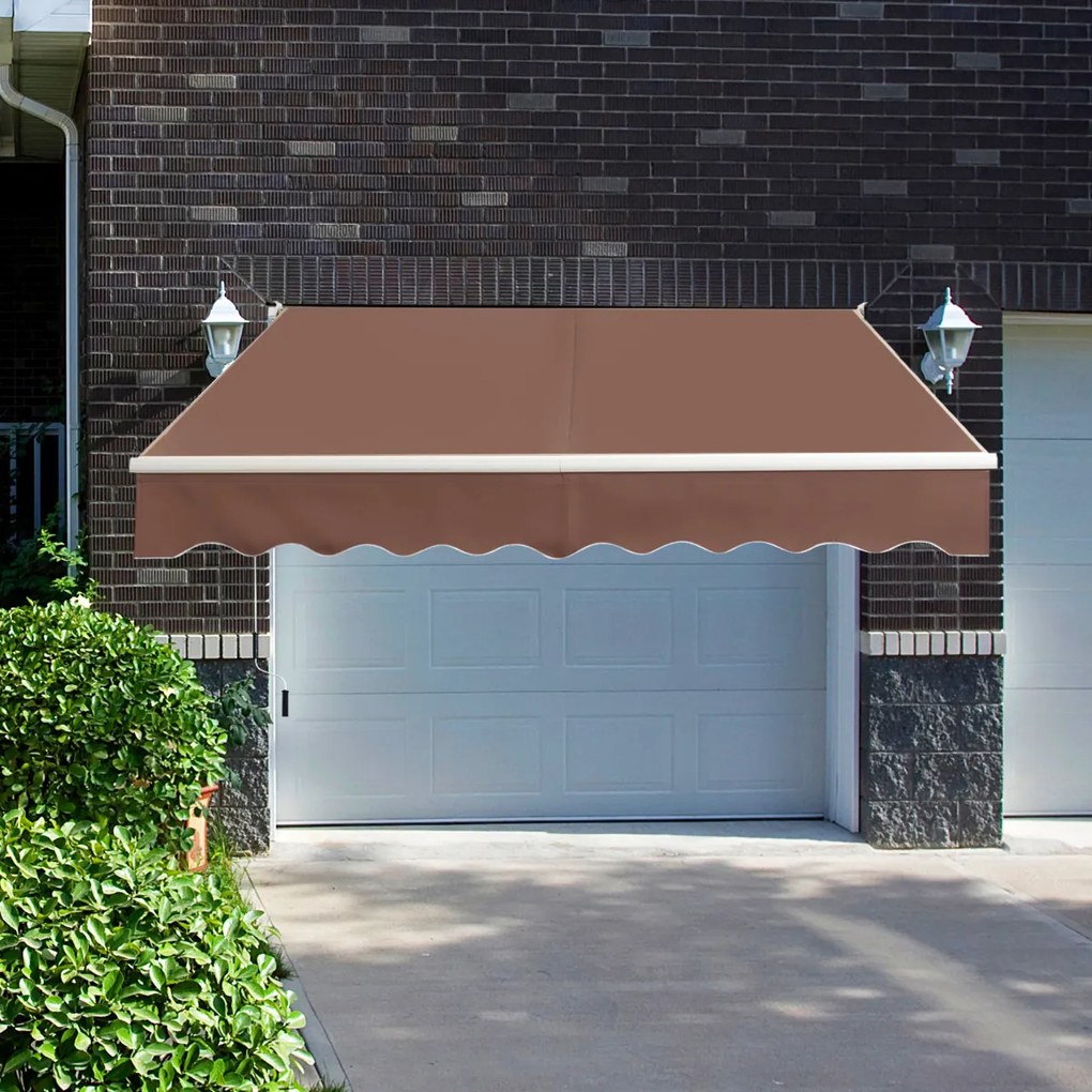 Toldo retrátil 245 x 200 cm com manivela manual em poliéster impermeável, marquise em alumínio para porta de parede ou janela Castanho