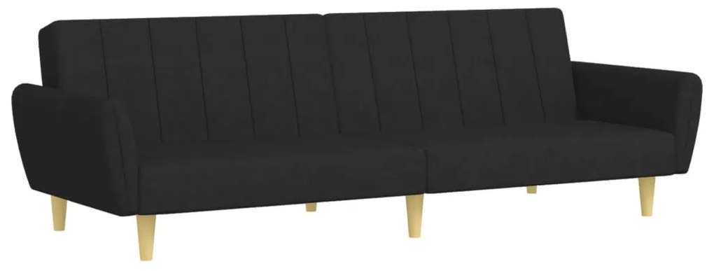 Sofá-cama de 2 lugares com apoio de pés tecido preto
