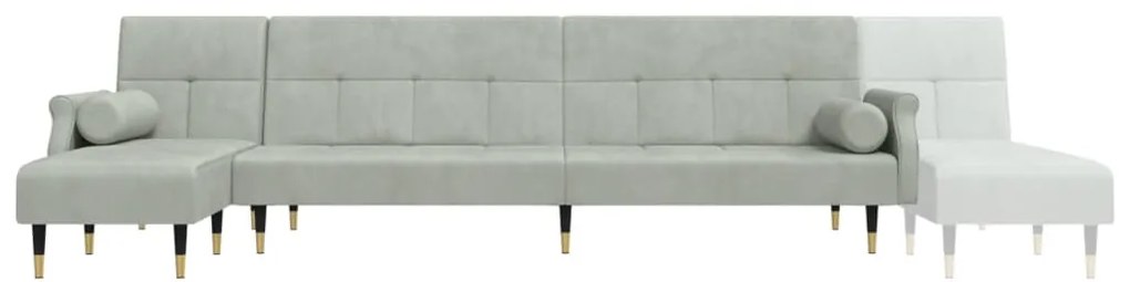 Sofá-cama em forma de L 271x140x70 cm veludo cinzento-claro