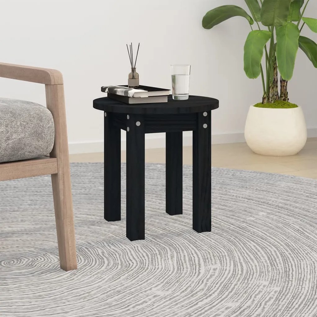 vidaXL Mesa de centro Ø 35x35 cm madeira de pinho maciça preto