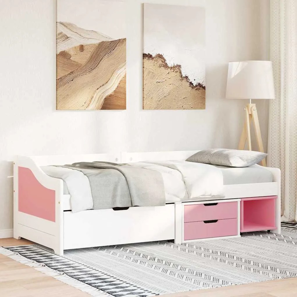 Sofá-cama com 3 gavetas sem colchão 90x200 cm IRUN branco&rosa