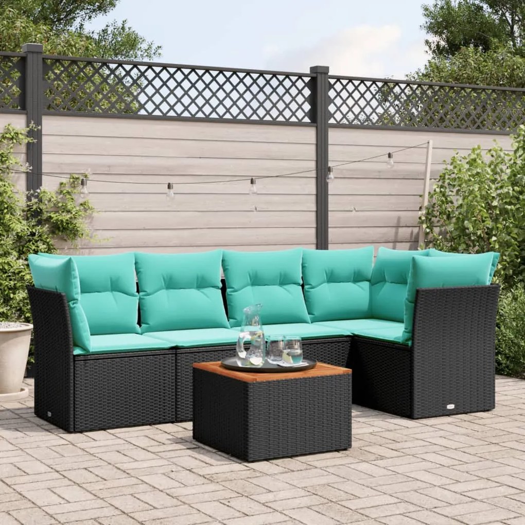 vidaXL 6 pcs conjunto de sofás p/ jardim c/ almofadões vime PE preto