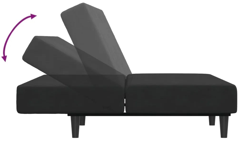 Sofá-cama 2 lugares c/ apoio de pés veludo preto