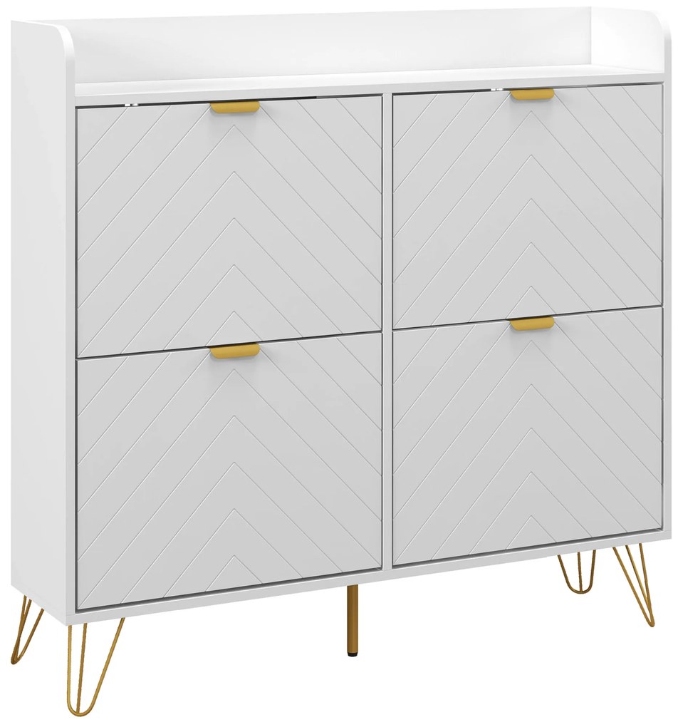 HOMCOM Sapateira 4 Abatíveis com Prateleira Ajustável Armazenamento de Sapatos 106x24x102 cm Branco | Aosom Portugal