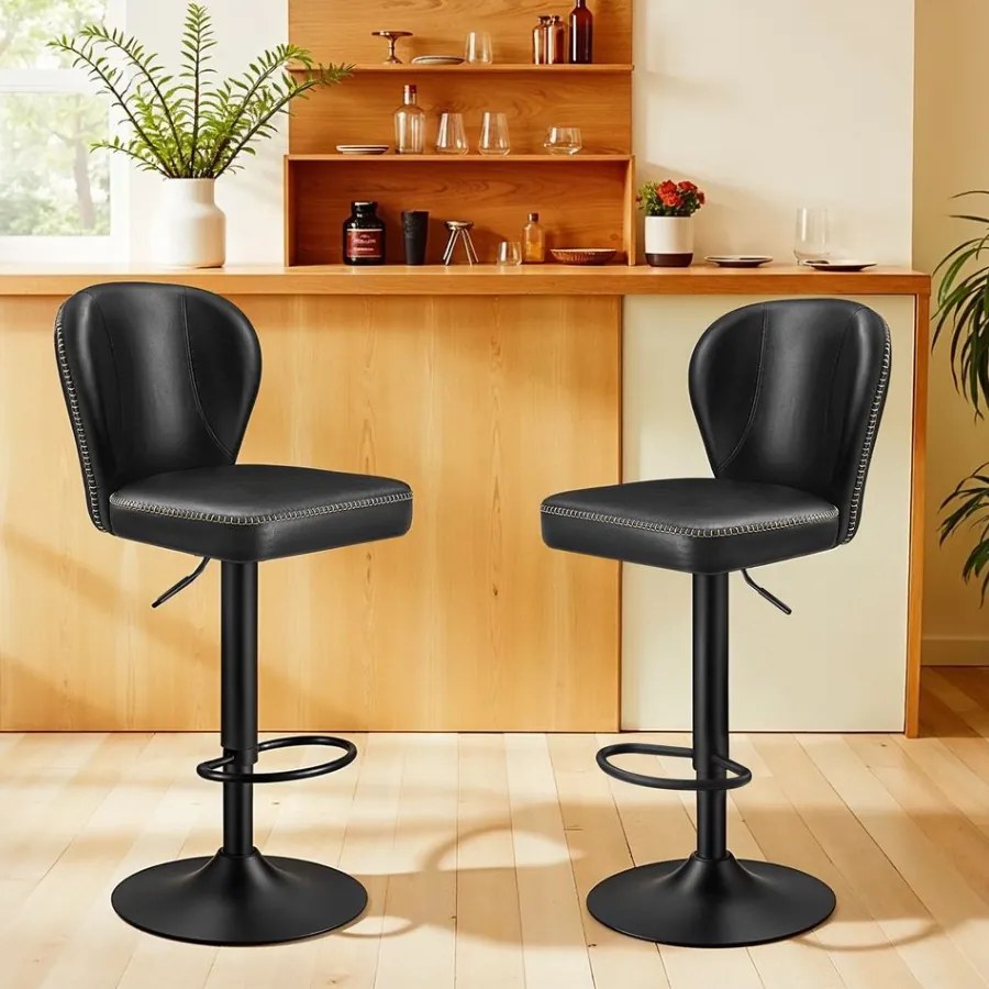 Conjunto de 2 bancos altos giratórios com encosto 42 x 49 x 94-115 cm Preto