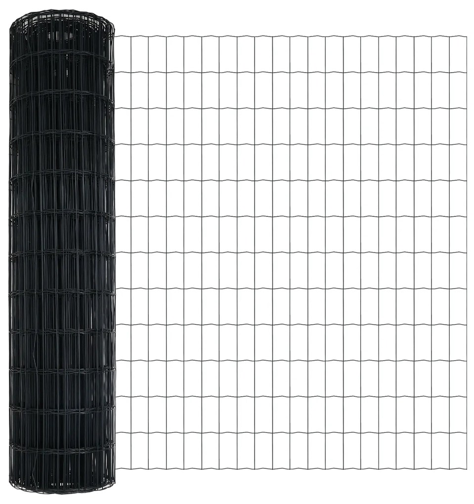 Cerca Euro com 7 Postes 1.4x10 m de Aço Galvanizado Cinza