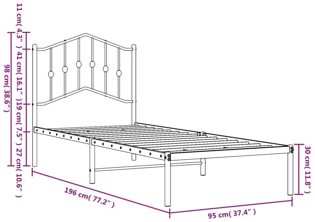 Estrutura de cama com cabeceira 90x190 cm metal branco