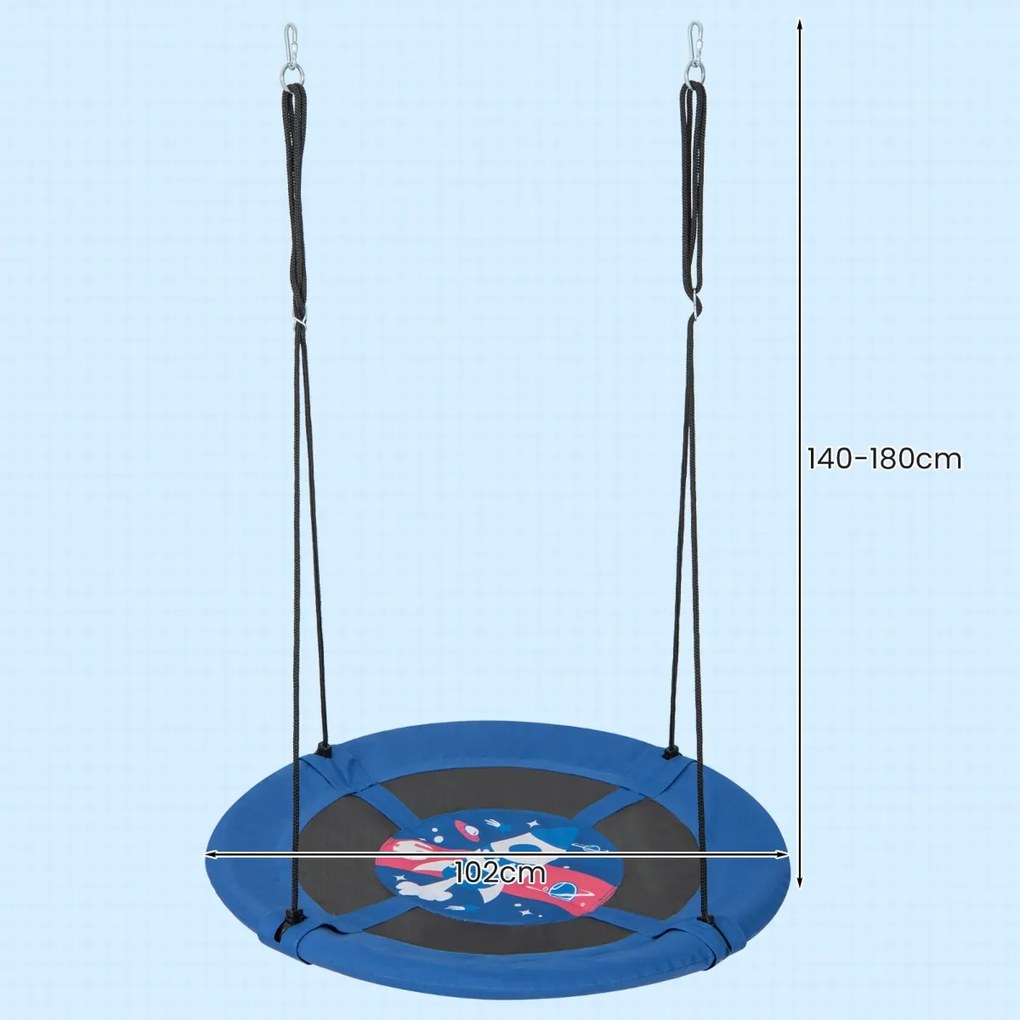 Baloiço de árvore 102 cm com cordas ajustáveis Tecido de Oxford Tubos de metal galvanizado e padrões giros para crianças dos 3 aos 15 anos Foguetão