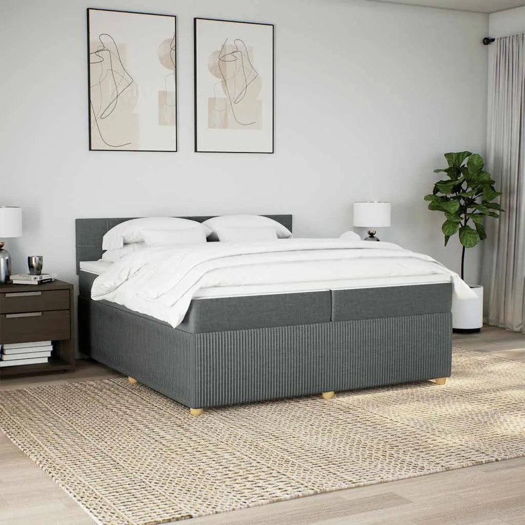 Cama com molas/colchão 200x200 cm tecido cinzento-escuro