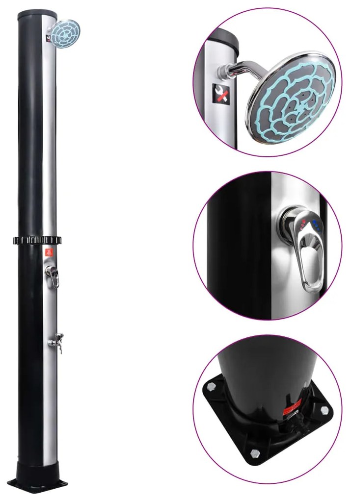 vidaXL Chuveiro solar de exterior c/ cabeça e torneira 40 L