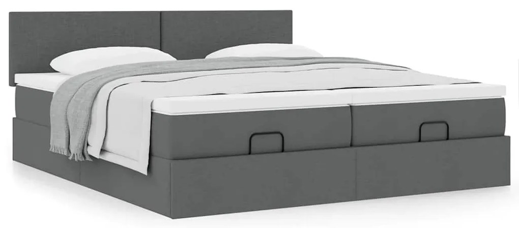 Estrutura de cama otomana com colchões tecido cinzento escuro