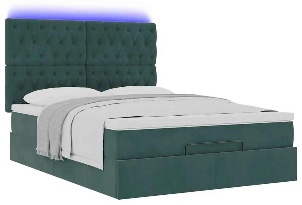 Estrutura cama otomana colchões 140x200 cm veludo verde escuro