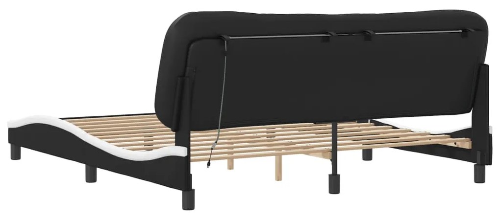 Estrutura cama c/ luzes LED 180x200cm couro artif. preto/branco