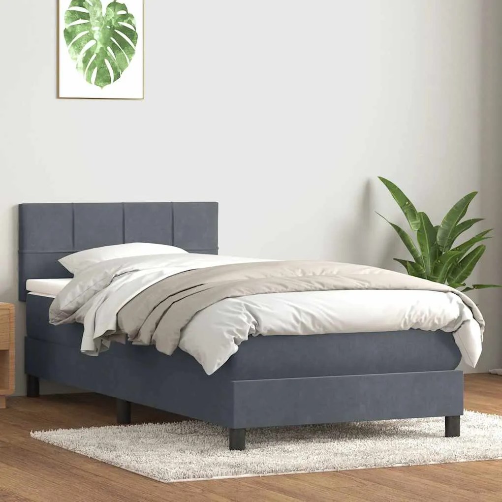 Cama com molas/colchão cinza-escuro 80x210 cm veludo