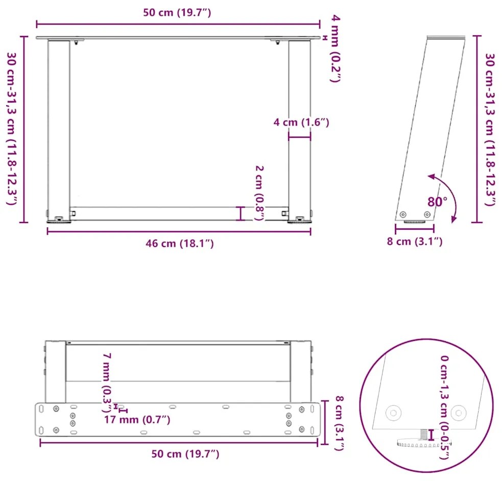 Pés para mesa de centro em forma de U, 2 peças, antracite, 50x(30-31)