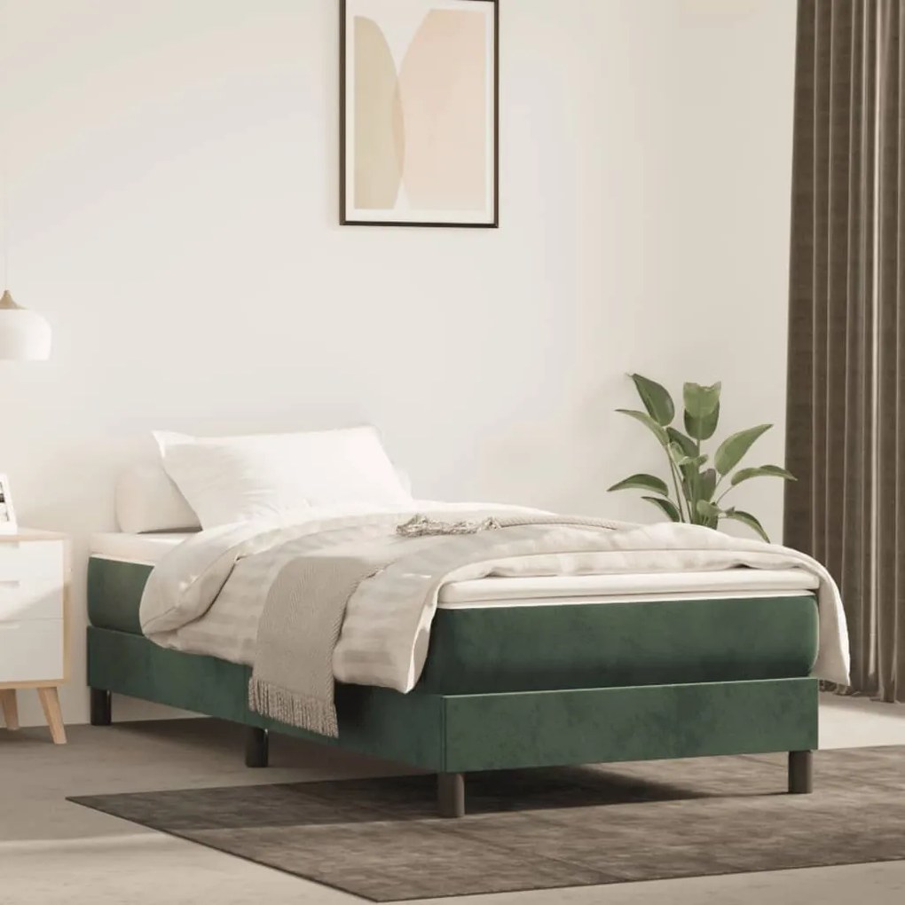 Estrutura de cama sem colchão 100x200 cm veludo verde-escuro