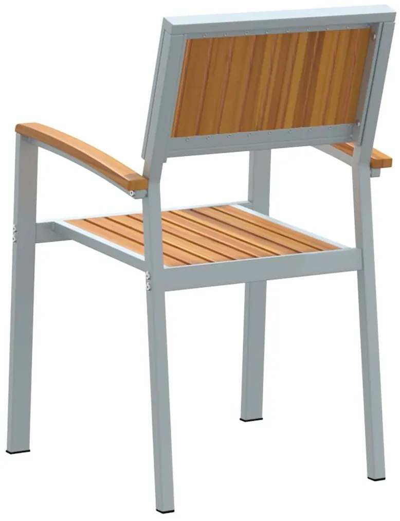 Conjunto de Cadeiras de Jardim Empilháveis 6 pcs Cinza Aço e Madeira d