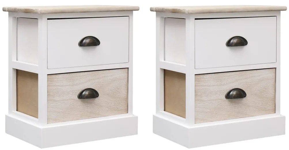 Mesas de cabeceira 38x28x45 cm 2 pcs paulownia branco e natural