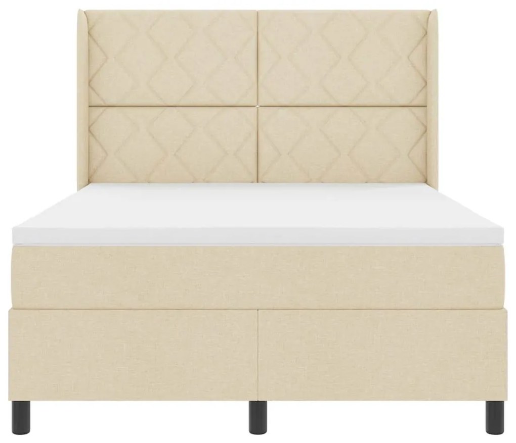 Cama com Estrado e Colchão - Creme - 140x190 cm - Tecido