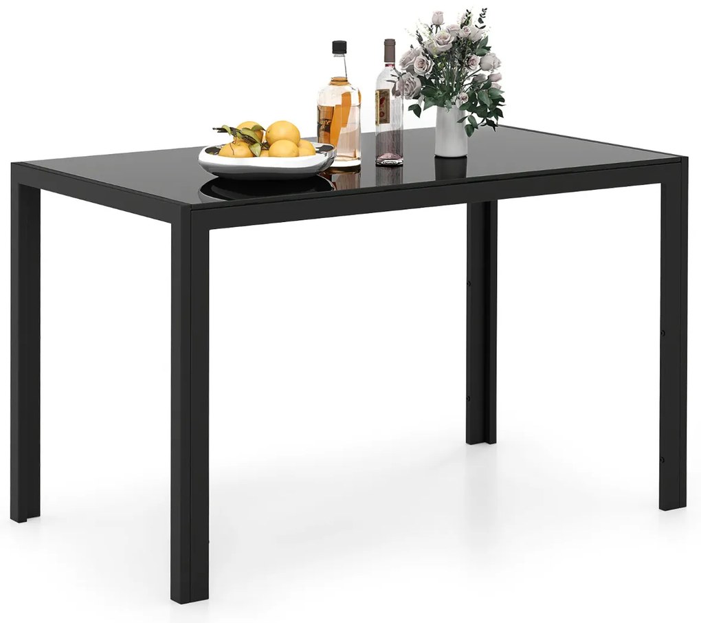 Mesa de jantar em vidro retangular 120 x 70 x 75 cm para 4 pessoas Mesa de cozinha com estrutura metálica Preto