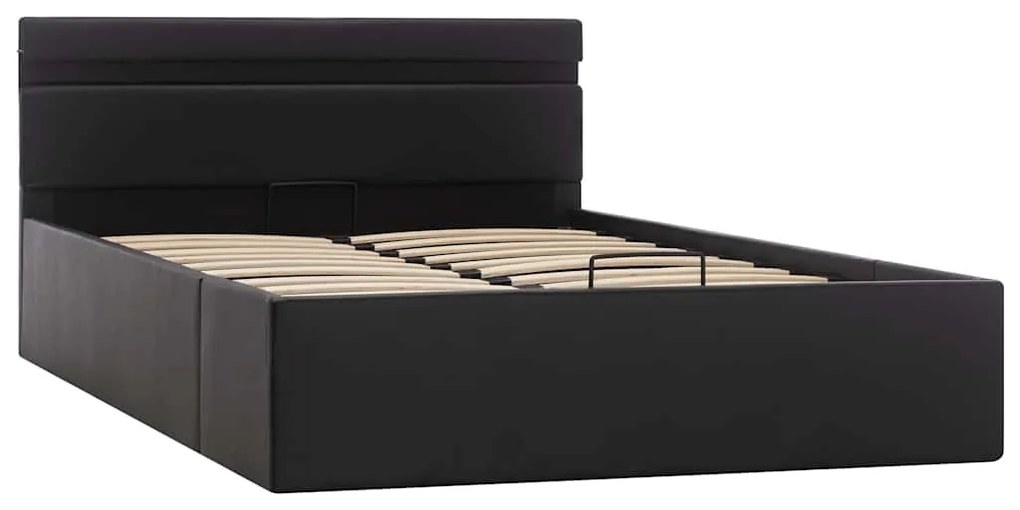 Cama hidráulica LED c/ arrumação 140x200cm couro artifi. preto