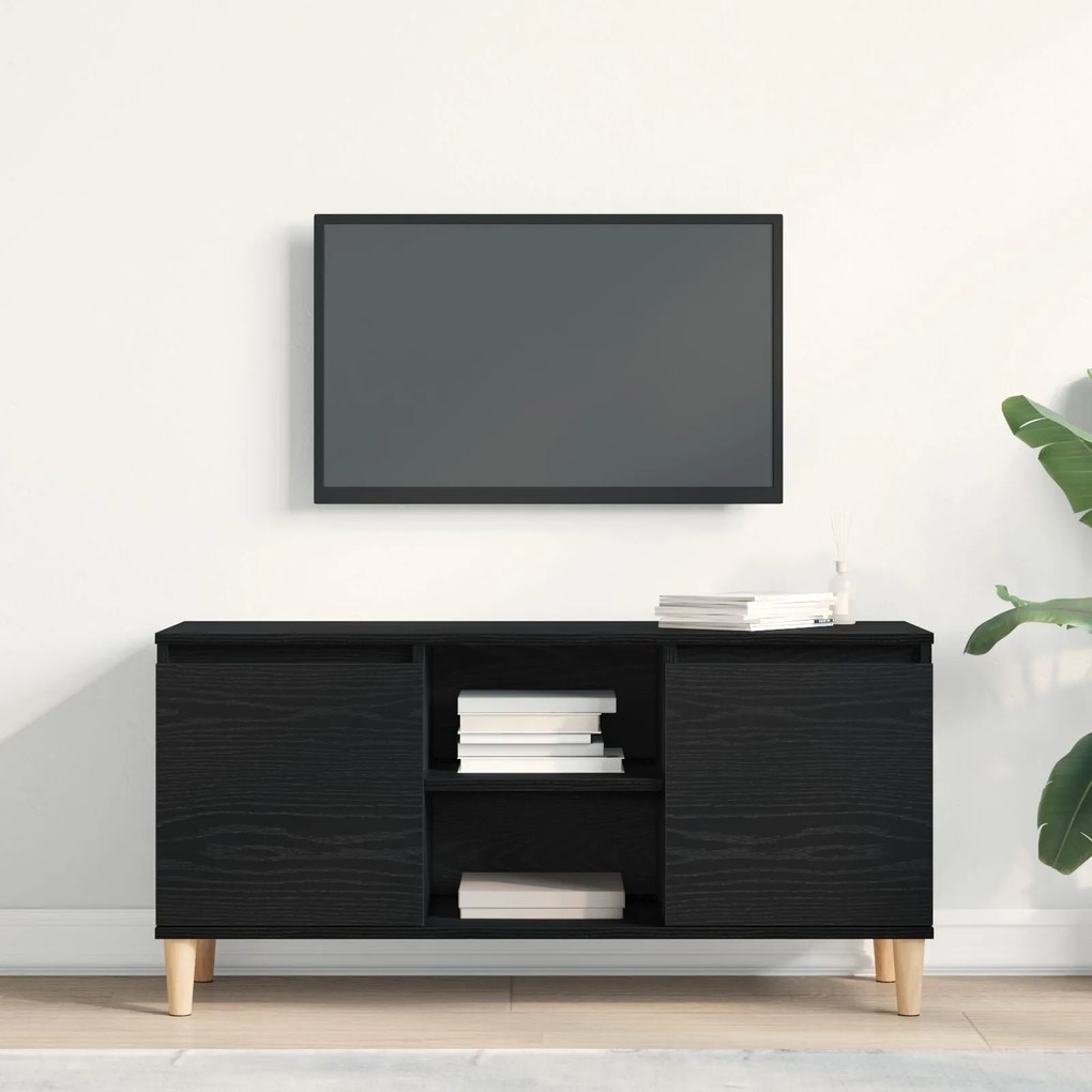 Estante de TV vidaXL com perna de madeira Preto Carvalho 102x35x50 cm